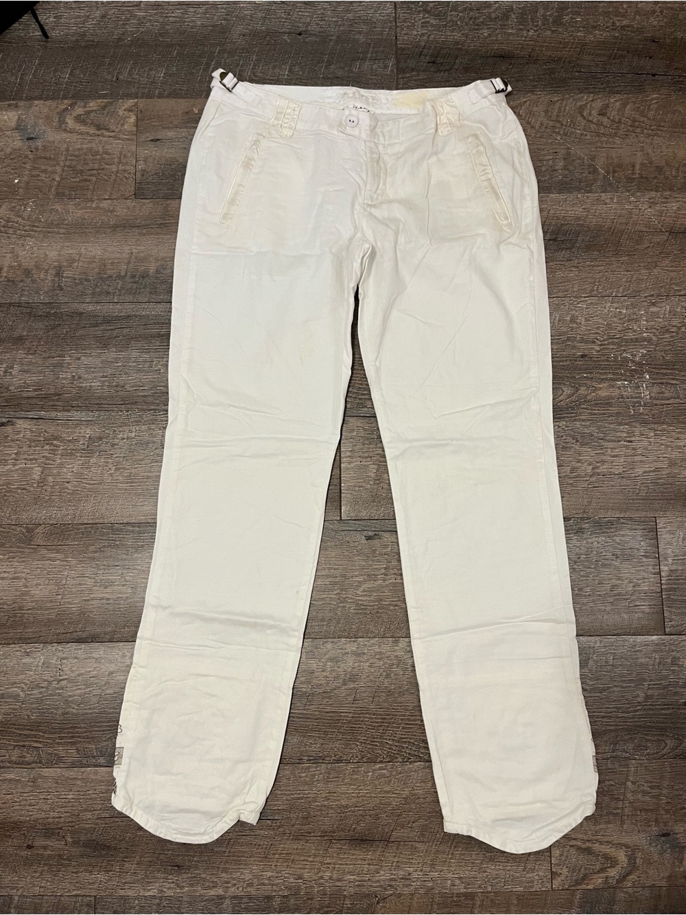 Da-Nang Cream Cotton Women's Embroidered Straight-Leg Pants